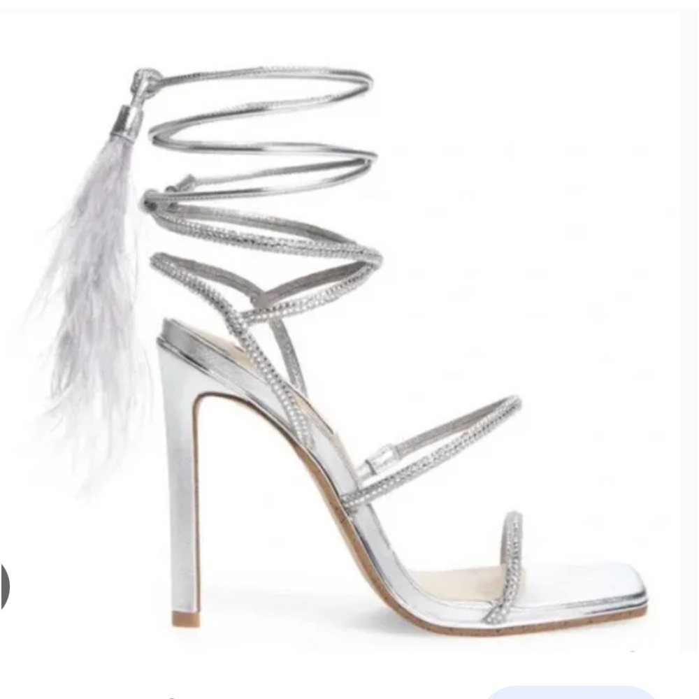 Steve Madden Silver Upgrade Heel Lace Up in Silver Rhinestones Sandal Woman 7